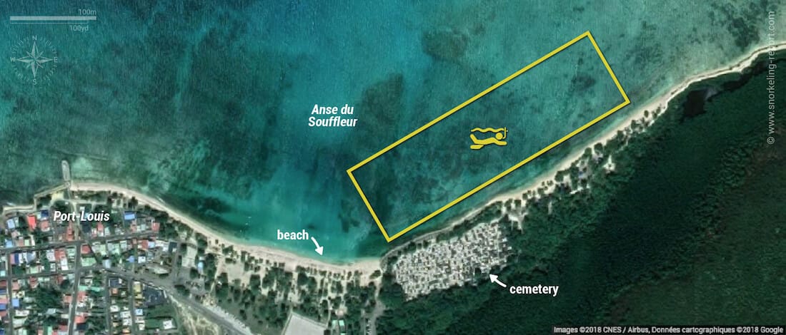 Plage du Souffleur snorkeling map, Guadeloupe