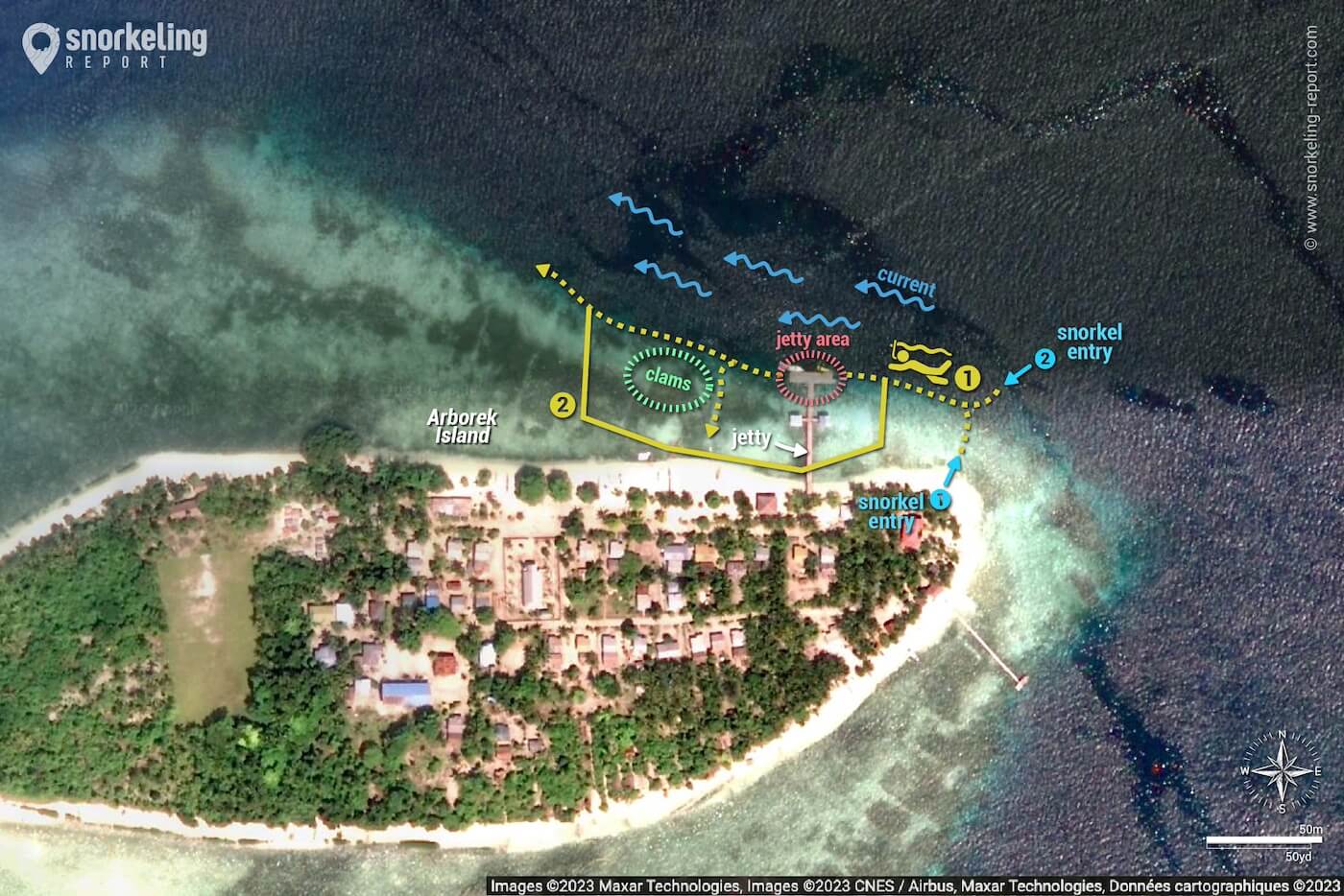 Arborek Island Jetty snorkeling map
