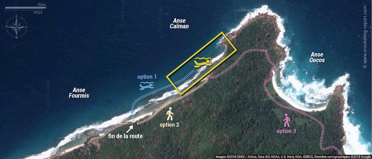Carte snorkeling à l'Anse Caïman, La Digue, Seychelles
