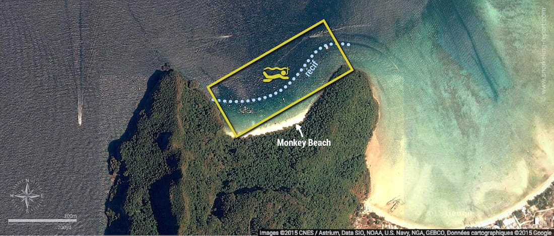 Carte snorkeling à Monkey Beach, Thaïlande