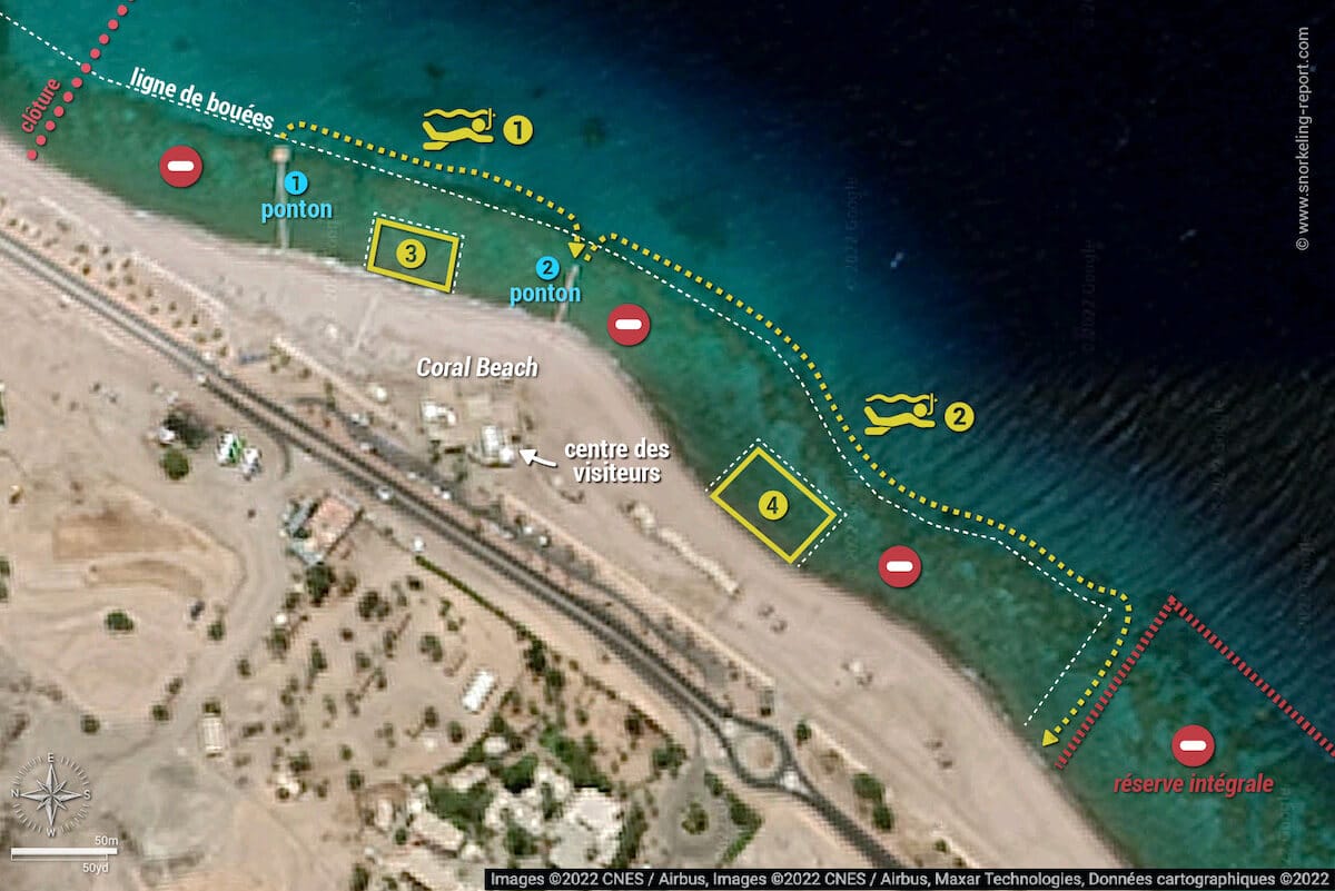 Carte snorkeling à Coral Beach, Eilat