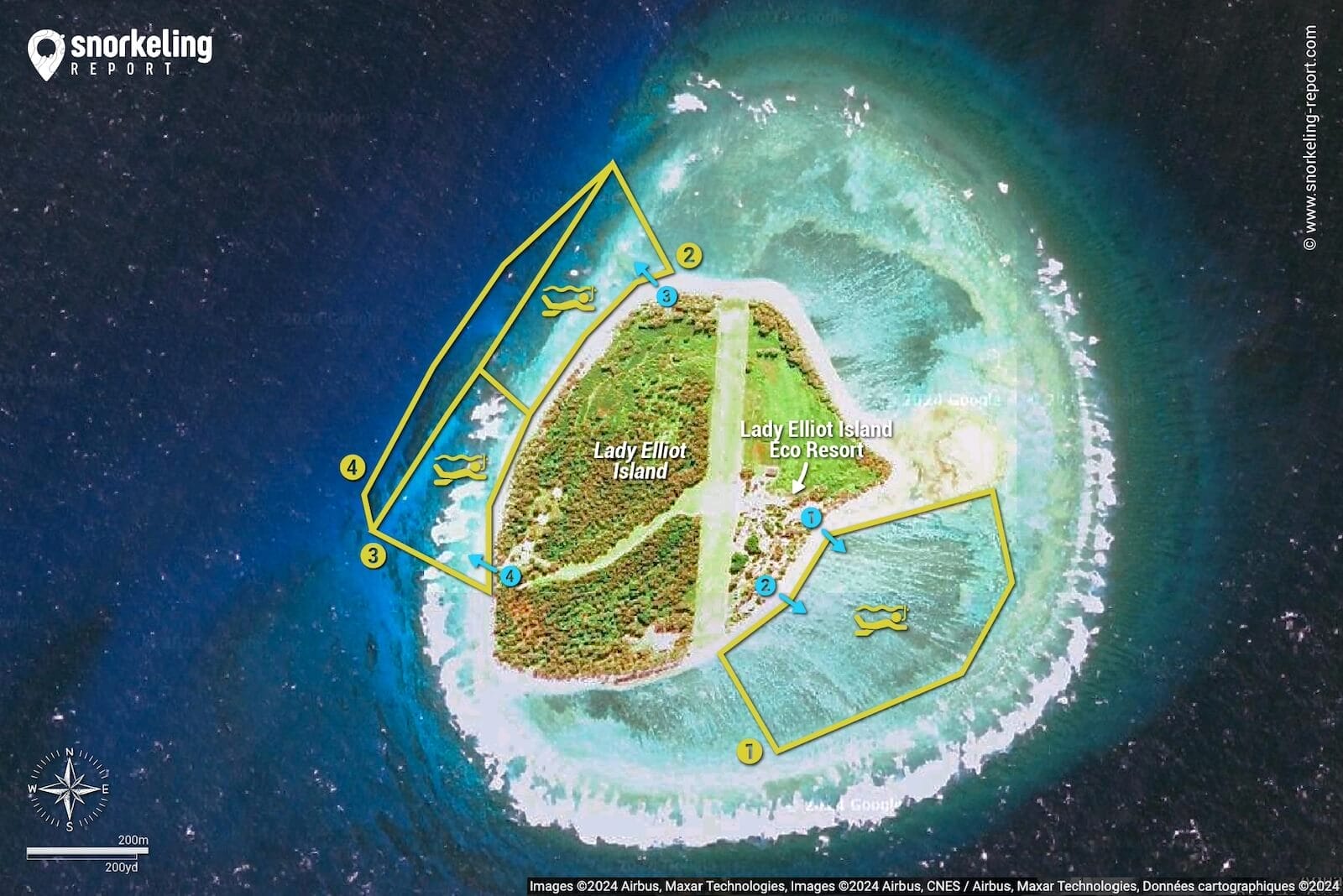 Lady Elliot Island snorkeling map, Great Barrier Reef