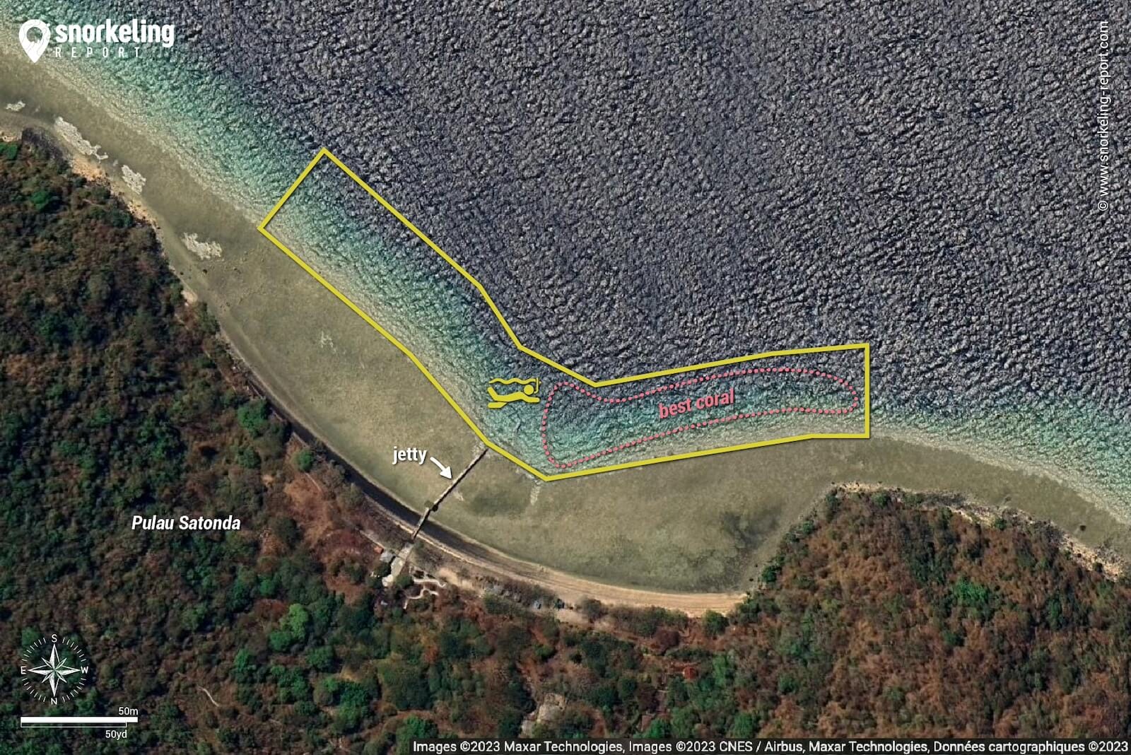 Pulau Satonda snorkeling map