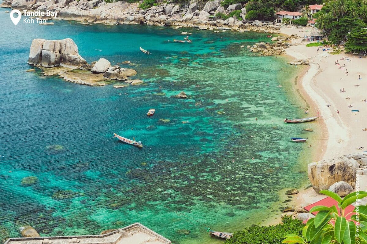 View over Tanote Bay and its coral reef