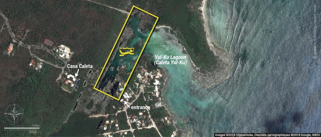 Yal Ku Lagoon snorkeling map, Mexico