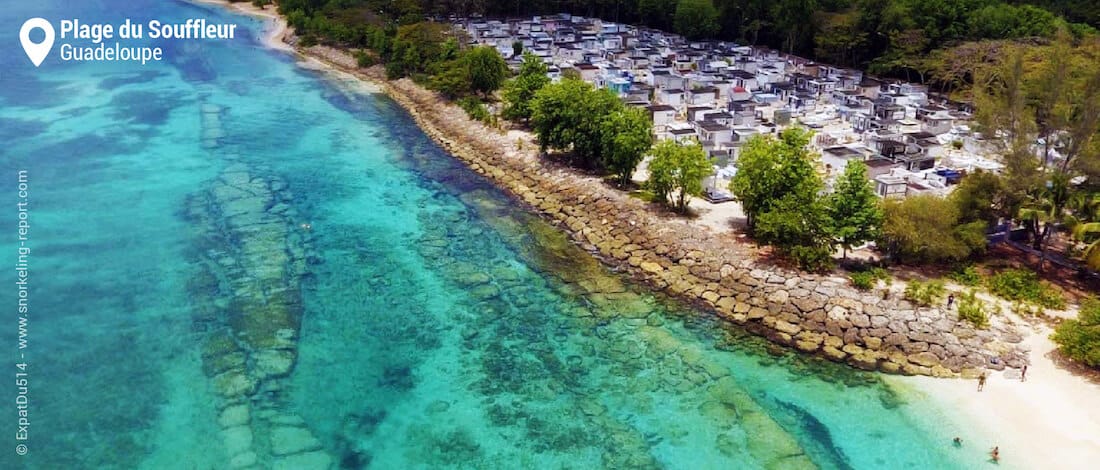 Plage du Souffleur aerial view, Guadeloupe snorkeling