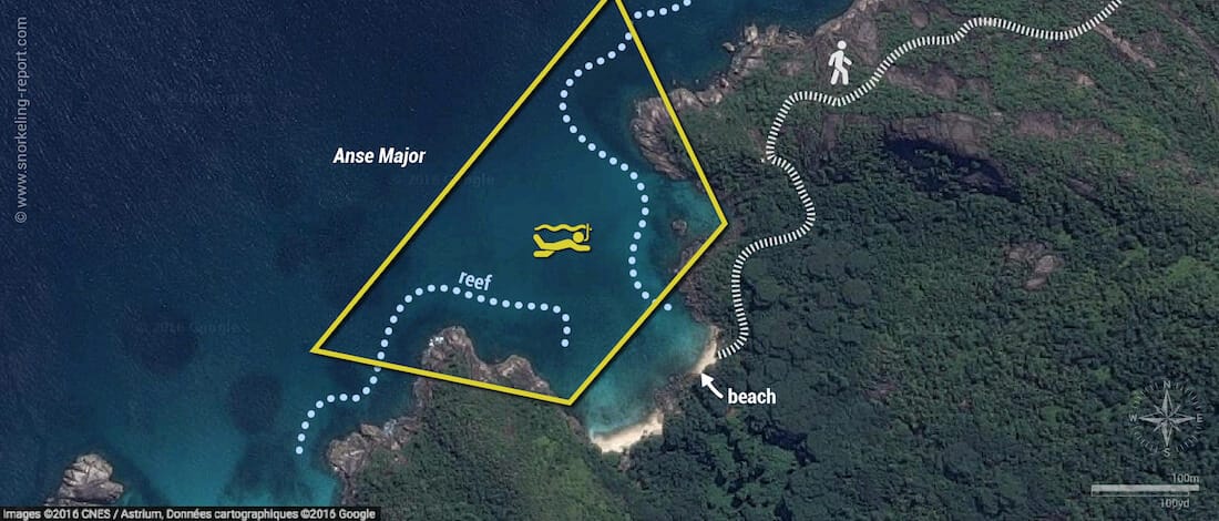 Anse Major snorkeling map, Mahe, Seychelles