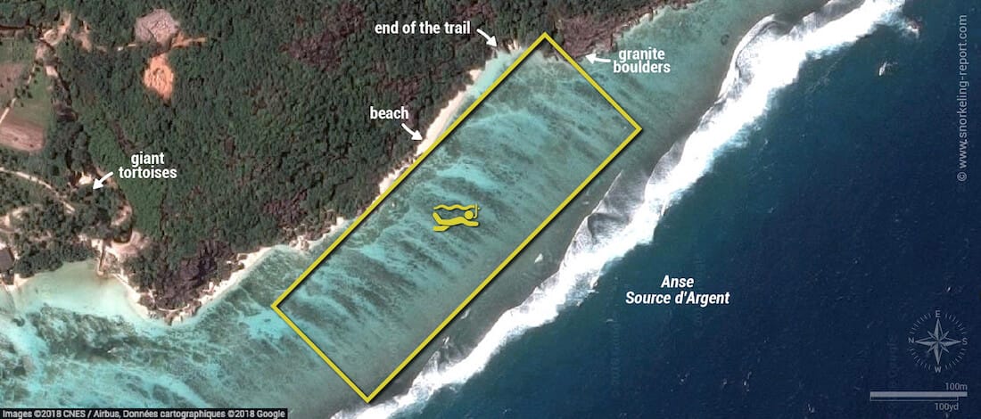 Anse Source d'Argent snorkeling map, La Digue, Seychelles