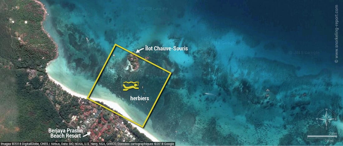 Carte snorkeling à l'Anse Volbert, Praslin, Seychelles