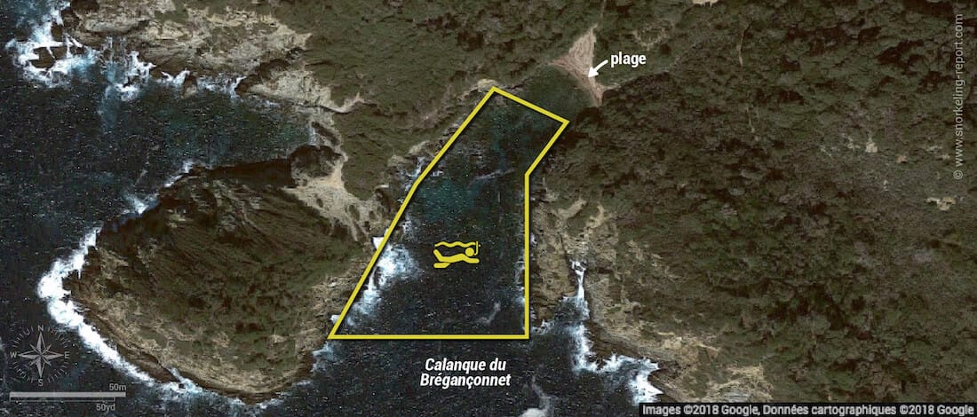 Carte snorkeling à la Calanque du Brégançonnet, Porquerolles