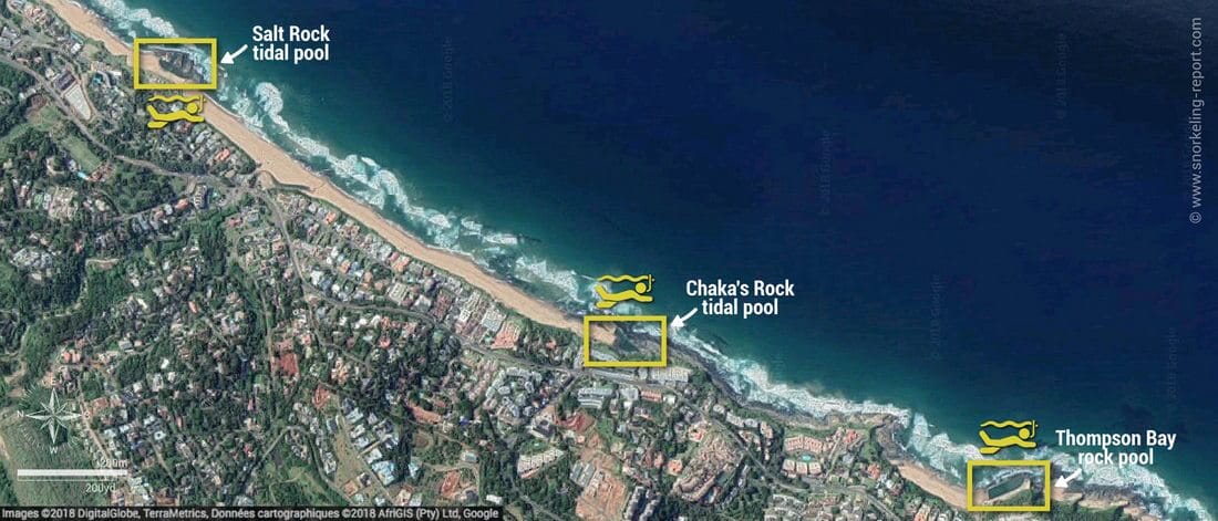 Carte snorkeling dans les Tidal Pools, Dolphin Coast, Afrique du Sud