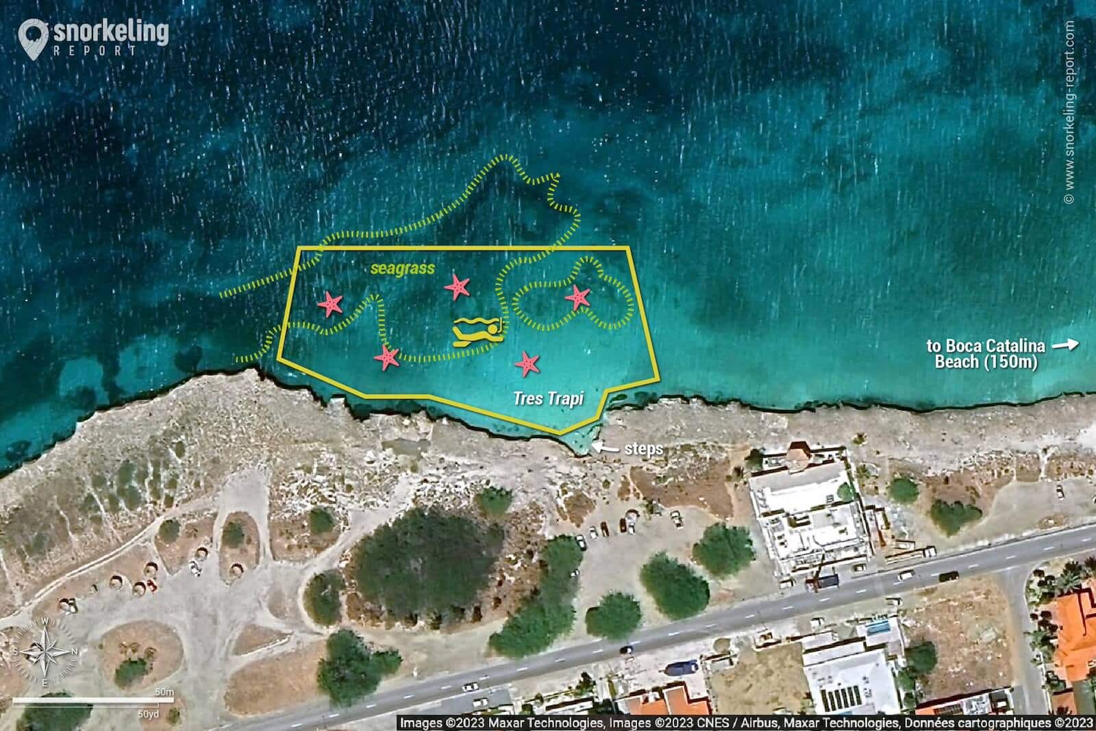Tres Trapi snorkeling map, Aruba