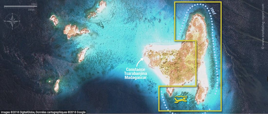Tsarabanjina snorkeling map, Madagascar
