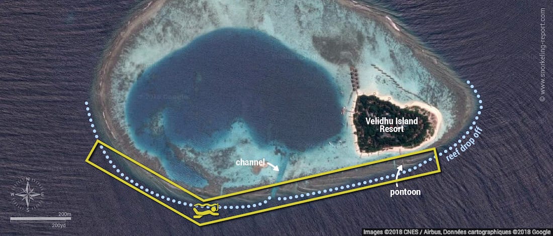 Velidhu Island snorkeling map, Maldives