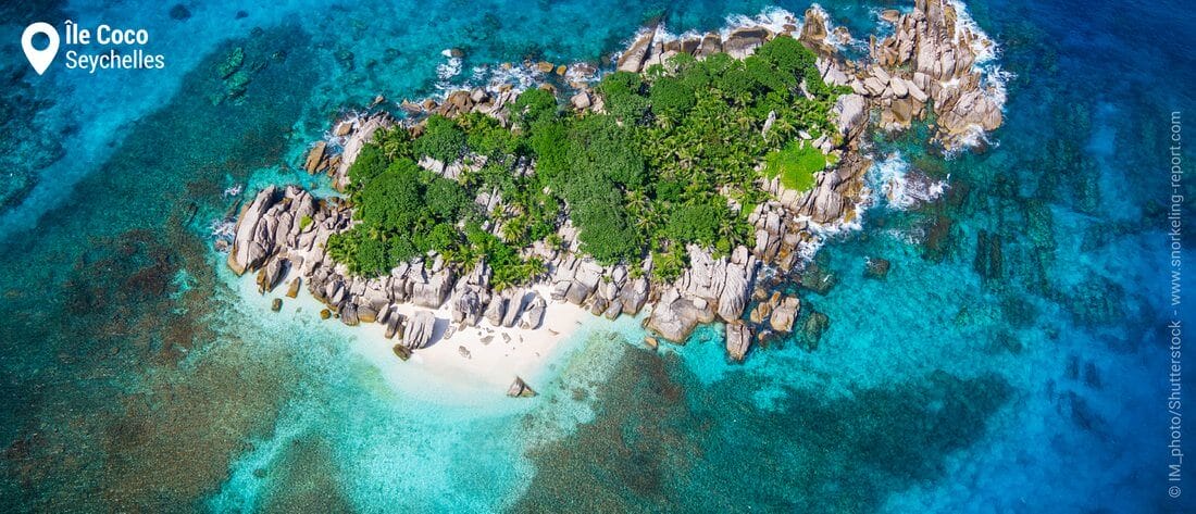 Vue aérienne de l'île Coco, Seychelles