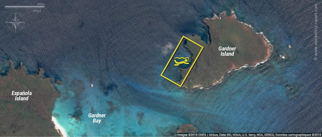 Gardner Island snorkeling map, Galapagos