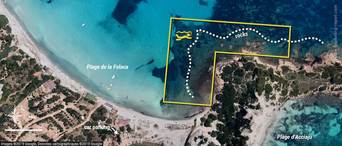 Plage de la Folaca snorkeling map, Corsica