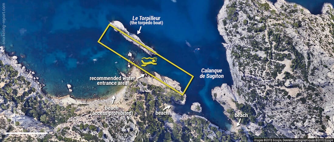 Calanque de Sugiton snorkeling map