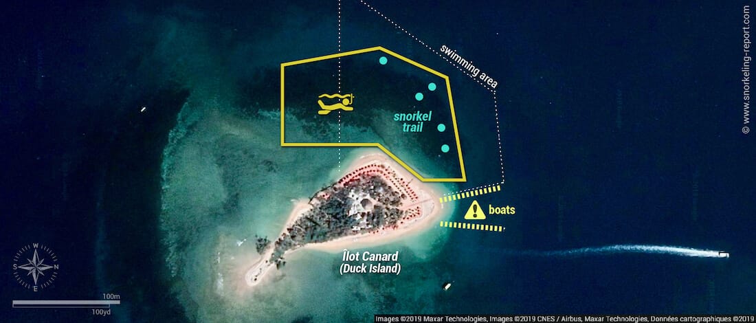 Duck Island snorkeling map, Noumea