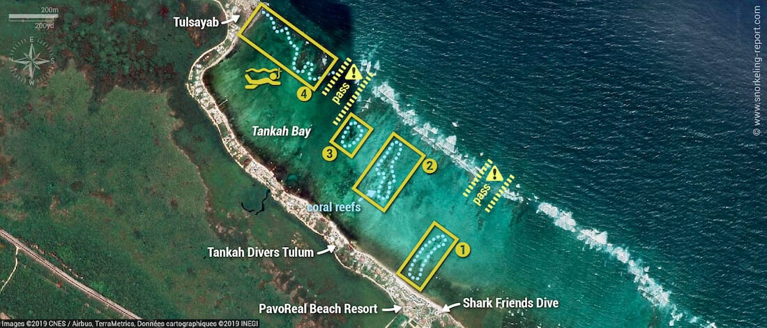 Tankah Bay snorkeling map