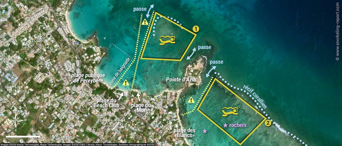 Carte snorkeling à la plage de Pereybere