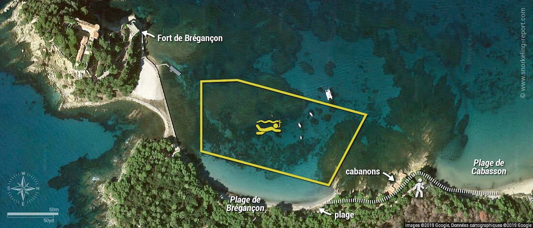 Carte snorkeling à la plage du Fort de Brégançon
