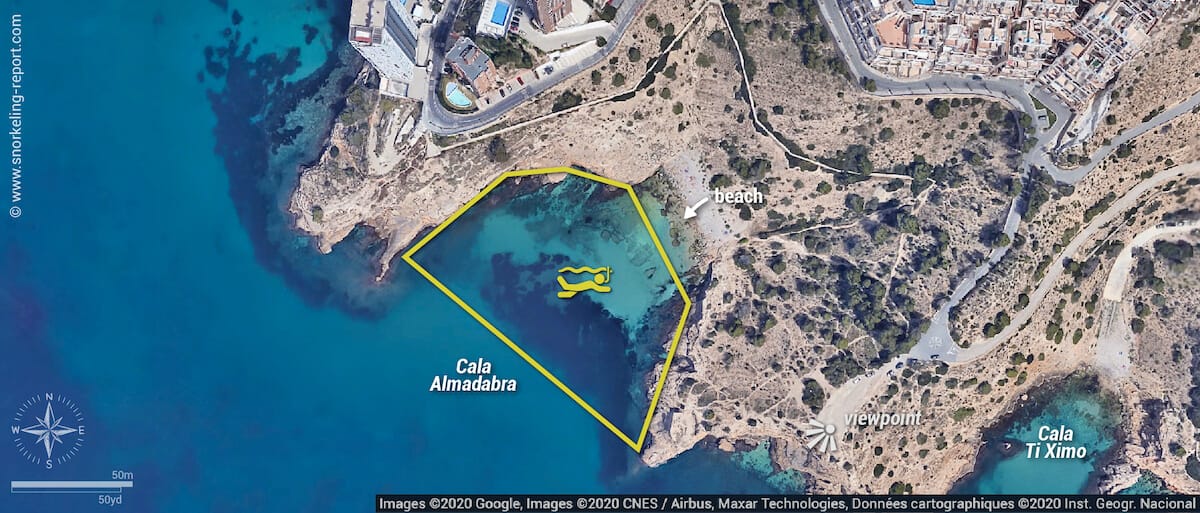 Cala Almadabra snorkeling map, Benidorm