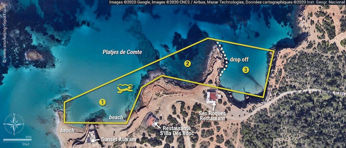 Cala Conta/Platges de Comte snorkeling map