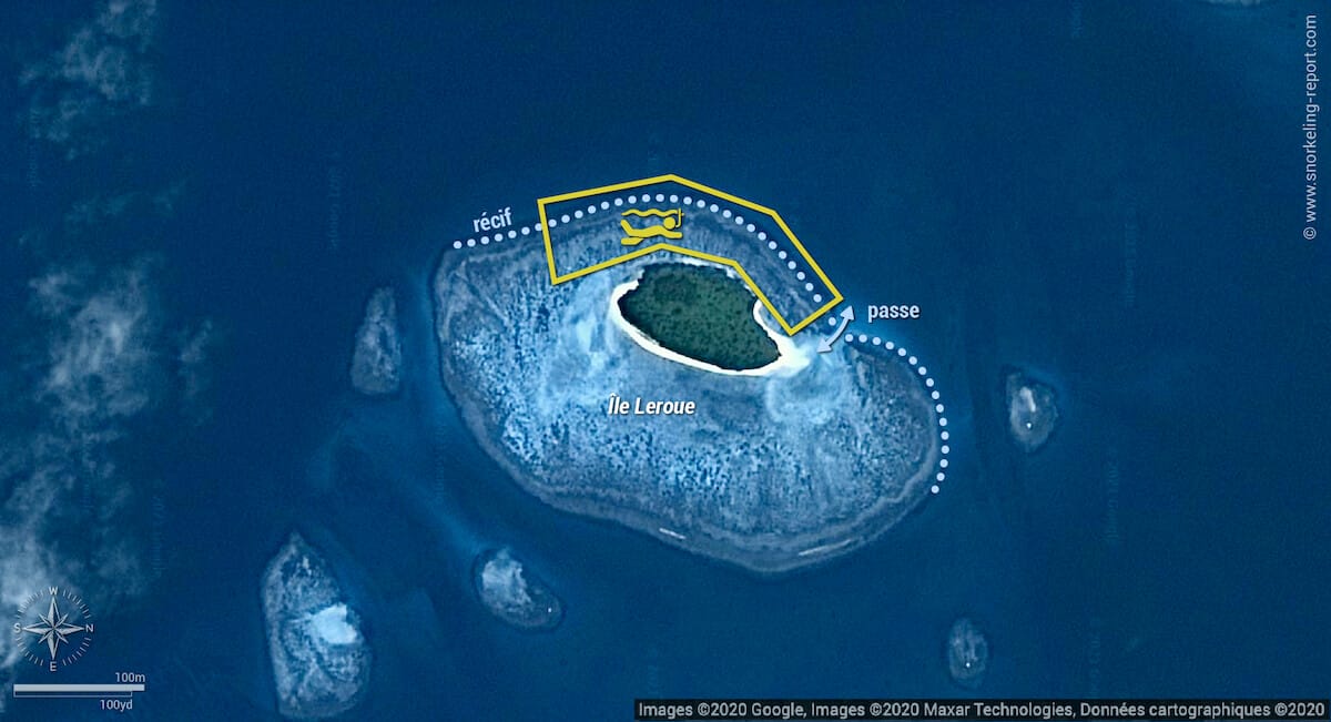 Carte snorkeling à l'Île Leroue, Nouvelle-Calédonie