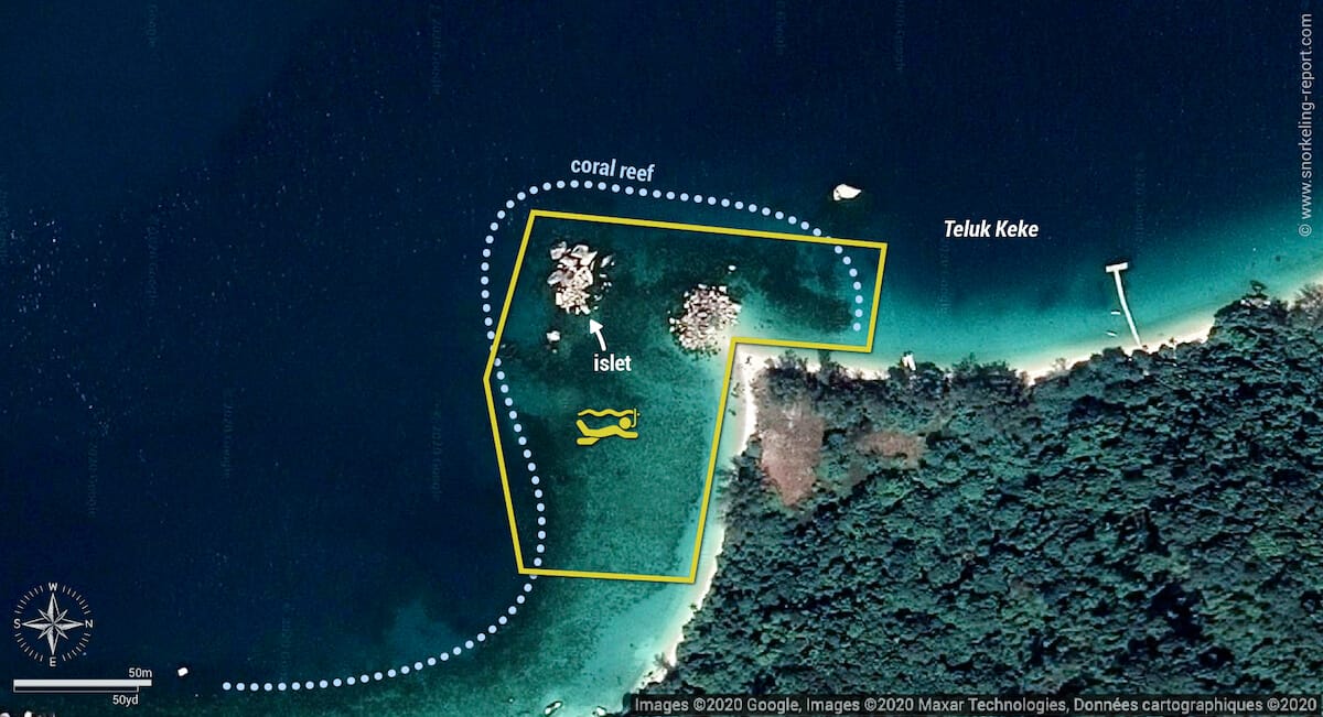 Teluk Keke snorkeling map, Perhentian Besar