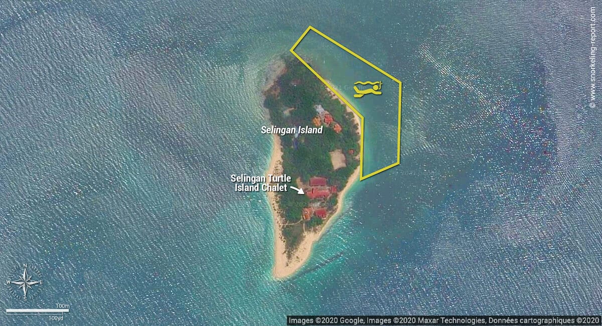 Selingan Island snorkeling map, Turtle Islands National Park