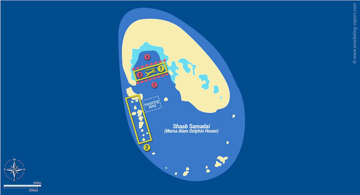 Shaab Samadai Dolphin House snorkeling map