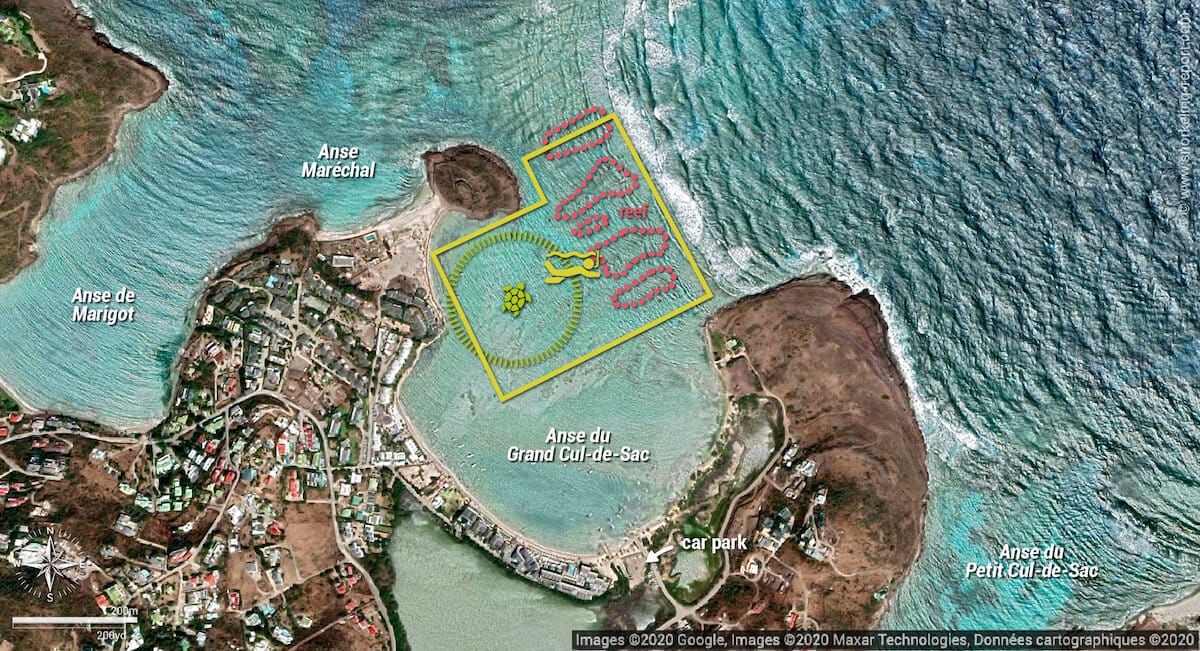 Anse du Grand Cul-de-Sac snorkeling map