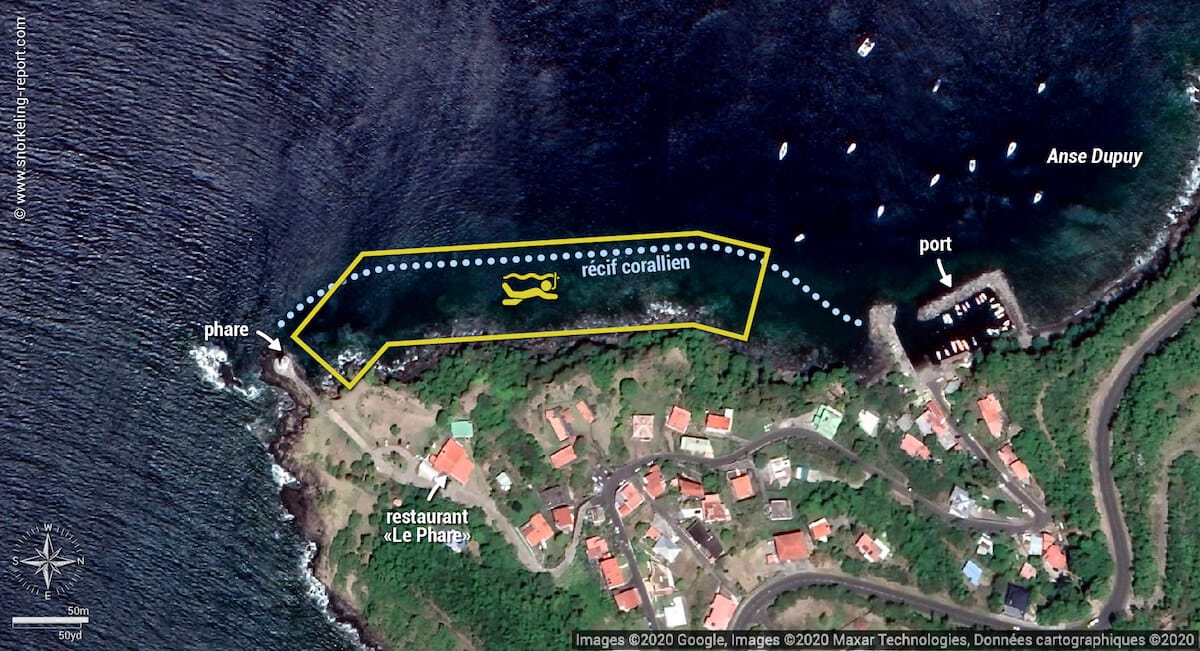 Carte snorkeling au Phare de Vieux-Fort, Guadeloupe