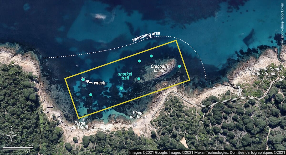 Jovat Beach snorkeling trail map