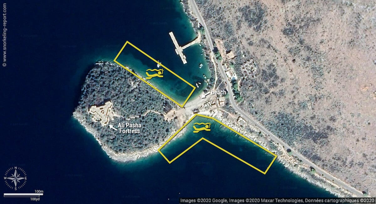 Porto Palermo snorkeling map, Albania