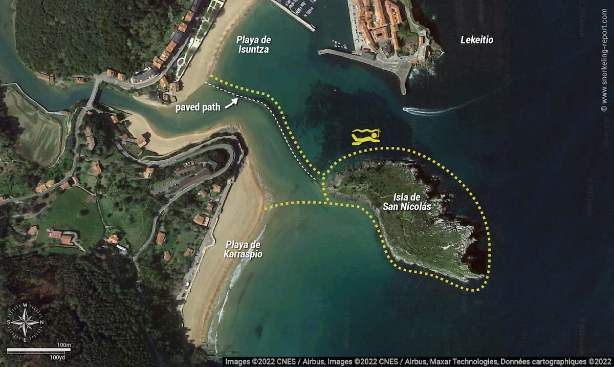 Isla de San Nicolas snorkeling map, Lekeitio
