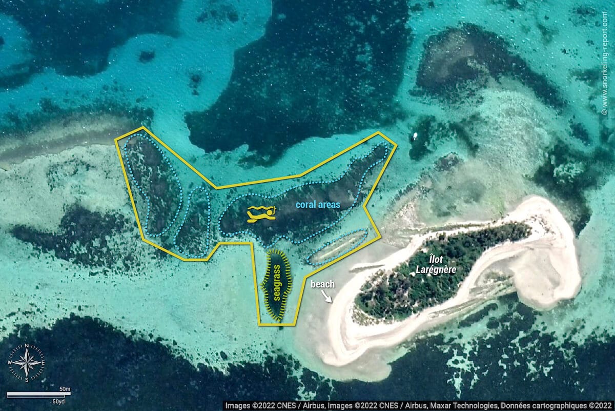 Laregnere Island snorkeling map, New Caledonia