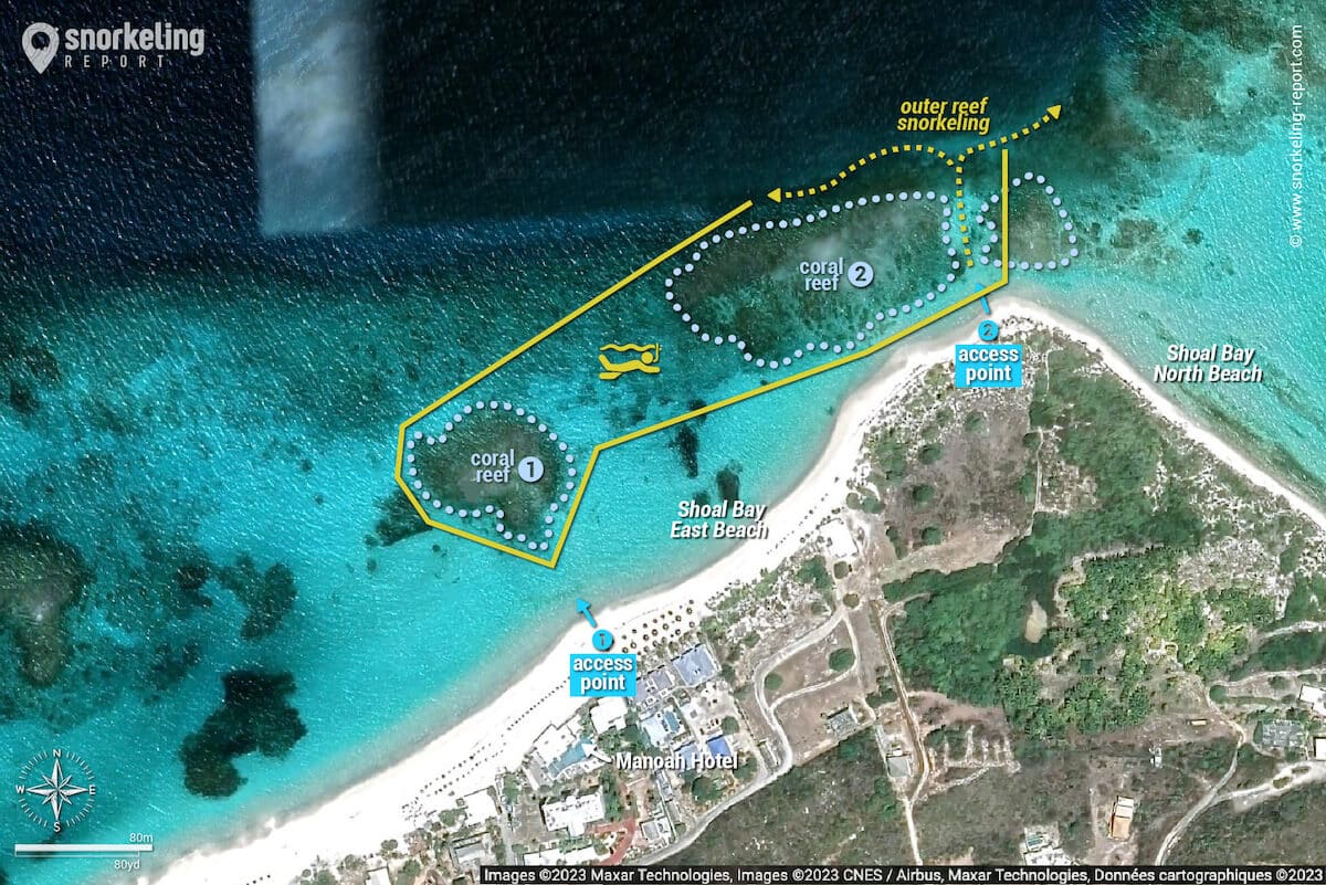 Shoal Bay Beach snorkeling map, Anguilla