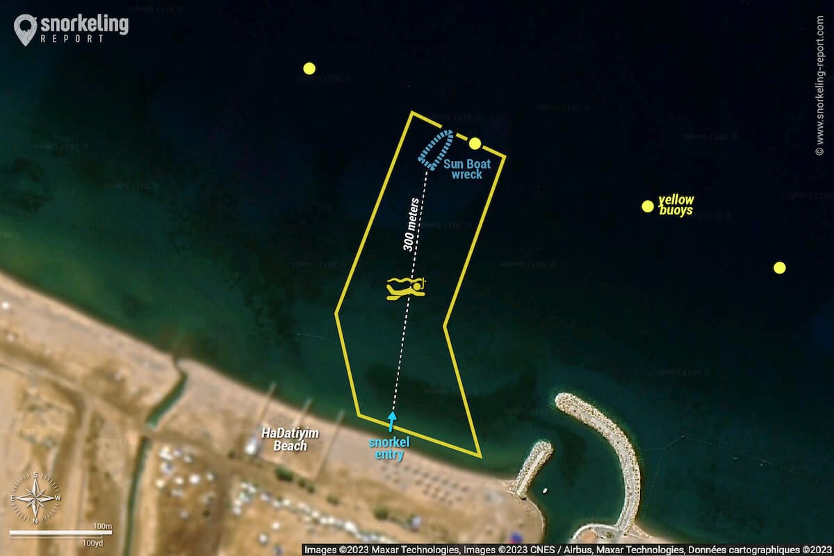 North Beach & The Sun Boat Wreck snorkeling map